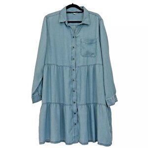 BeachLunchLounge Tiered Tencel Chambray Shirt Dress plus size XXL
